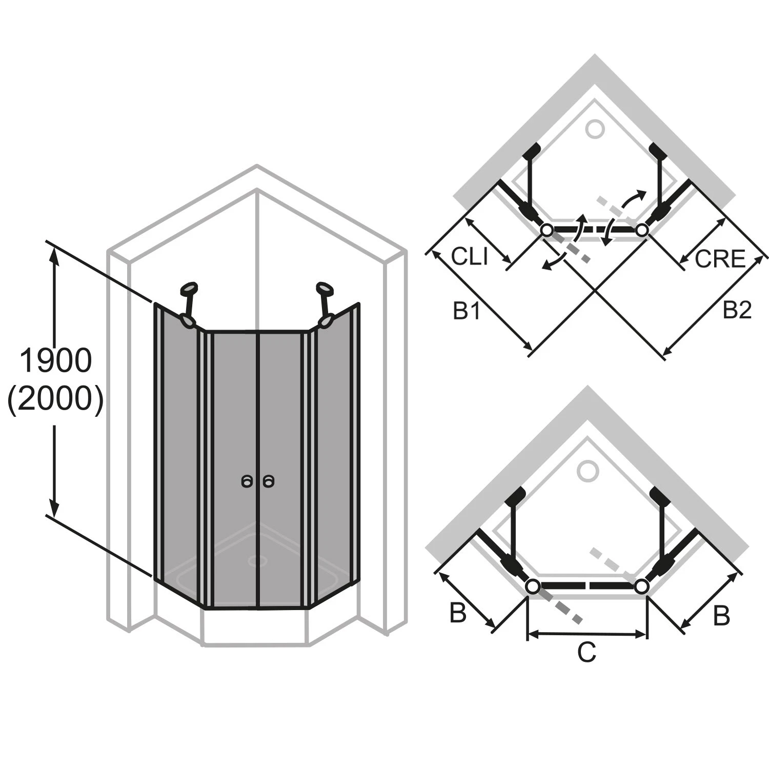 HÜPPE 501 Design Pure 5-Eck Schwingtür 2-flüglig Mit Festteilen 90 X 90 X 200 Cm, Glas Mit Anti-Plaque 6 HÜPPE 501 Design Pure 5-Eck Schwingtür 2-flüglig Mit Festteilen 90 X 90 X 200 Cm, Glas Mit Anti-Plaque – Bild 4