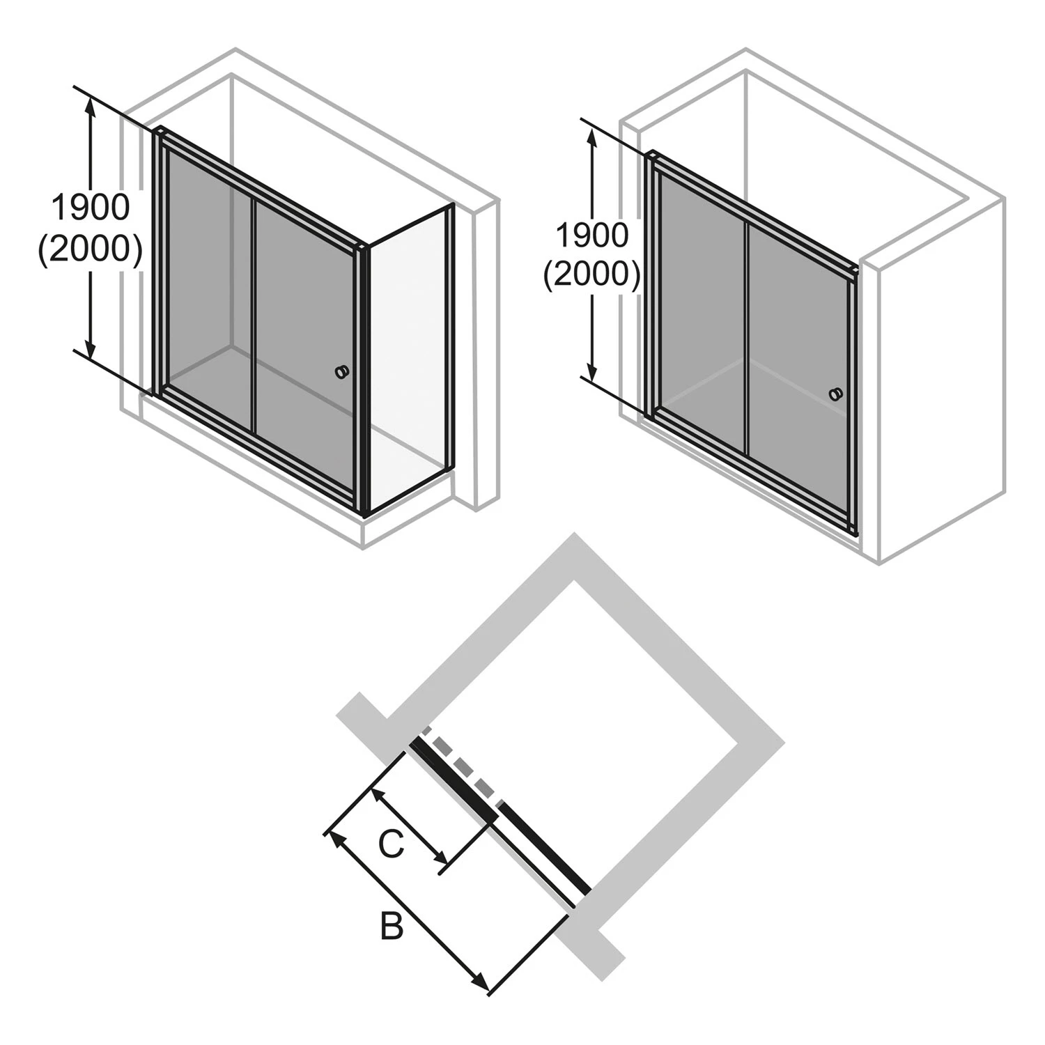 HÜPPE Alpha 2 Teilgerahmt 4-Eck Gleittür 1-teilig Mit Festem Segment, 100 X 190 Cm, Glas Ohne Anti-Plaque 6 HÜPPE Alpha 2 Teilgerahmt 4-Eck Gleittür 1-teilig Mit Festem Segment, 100 X 190 Cm, Glas Ohne Anti-Plaque – Bild 4