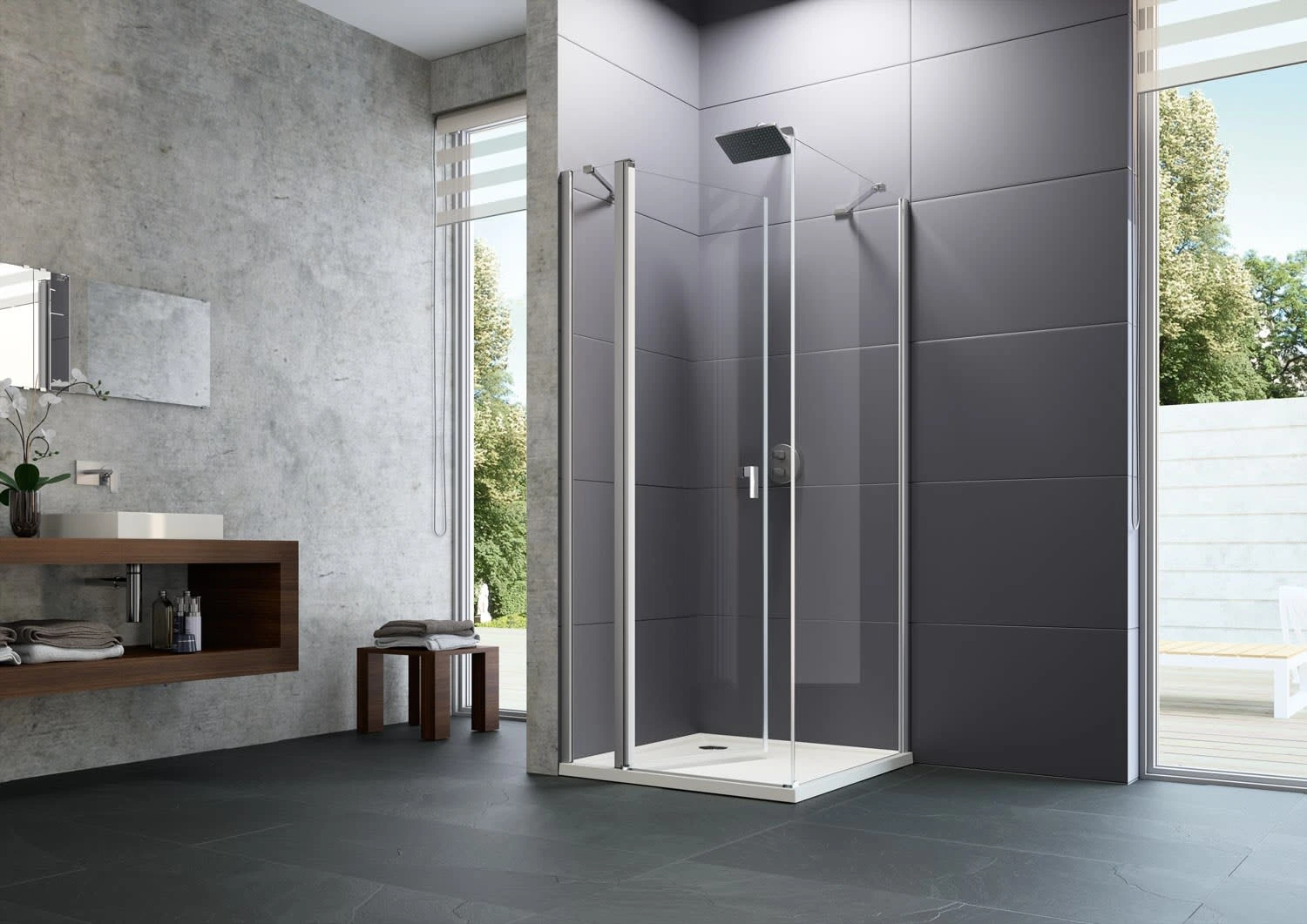 HÜPPE Design Pure 4-Eck Schwingtür Mit Festem Segment 80 X 190 Cm, Glas Ohne Anti-Plaque 5 HÜPPE Design Pure 4-Eck Schwingtür Mit Festem Segment 80 X 190 Cm, Glas Ohne Anti-Plaque – Bild 3