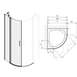 Koralle SL450 Viertelkreis Pendeltür Mit Festteil Links, Typ VPFS L 80, 80 X 200 Cm, R= 50 Cm, Für Duschwanne -Moderne Duschtüren Verkäufe koralle duschkabinen sl450 viertelkreis pendeltuer mit 11159095