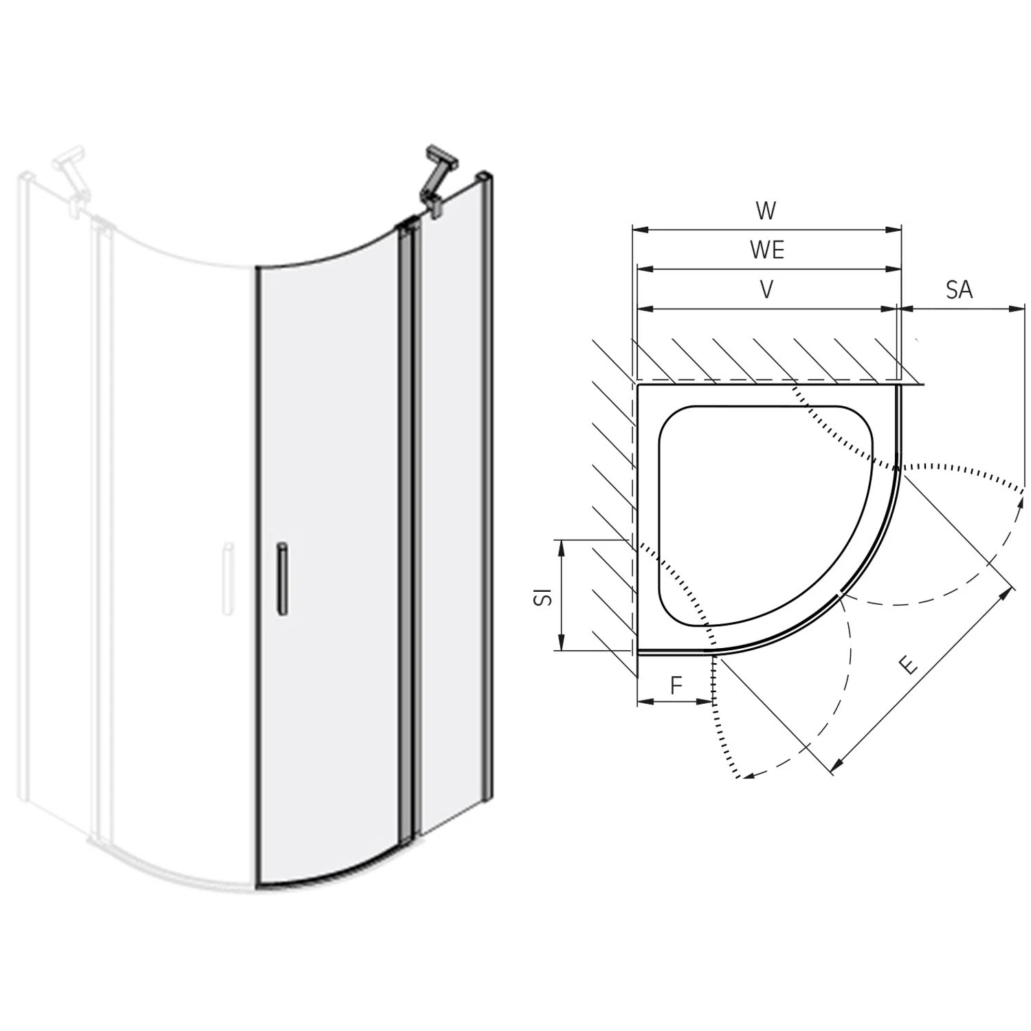 Koralle SL450 Viertelkreis Pendeltür Mit Festteil Rechts, Typ VPFBOS R 80, 80 X 200 Cm, R= 55 Cm, Bodengleich, Mit GlasPlus 6 Koralle SL450 Viertelkreis Pendeltür Mit Festteil Rechts, Typ VPFBOS R 80, 80 X 200 Cm, R= 55 Cm, Bodengleich, Mit GlasPlus – Bild 4